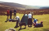 Erecting the 'emergency' hike tent...